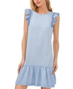 CeCe Women's Ruffled-Sleeve Flounce-Hem Crewneck Dress