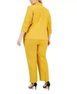 Alternative view of Kasper Plus Size Notch-Lapel Snap-Front 3/4-Sleeve Blazer, Printed Pleat-Neck Sleeveless Top & Mid-Rise Straight-Leg Slit-Hem Pants